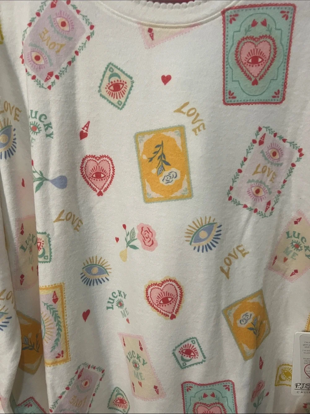 PJ Salvage White Pajama Set with Pink, Yellow & Mint Tarot Prints - Picture 4 of 10